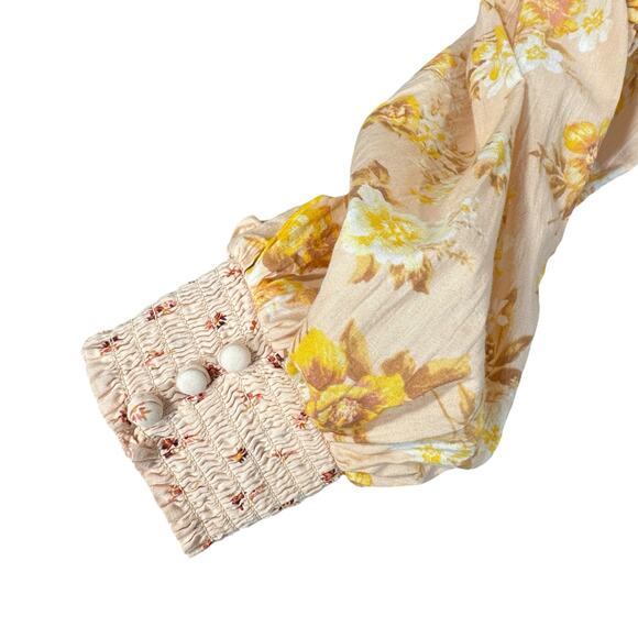 American Eagle Medium Crop Top Floral Button-Up Balloon Sleeves V-Neck Ruffle - Picture 4 of 11